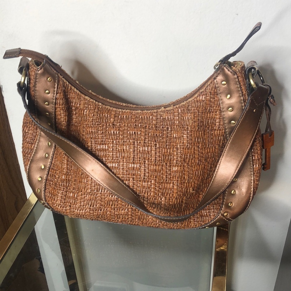 Vintage fossil woven brown leather purse